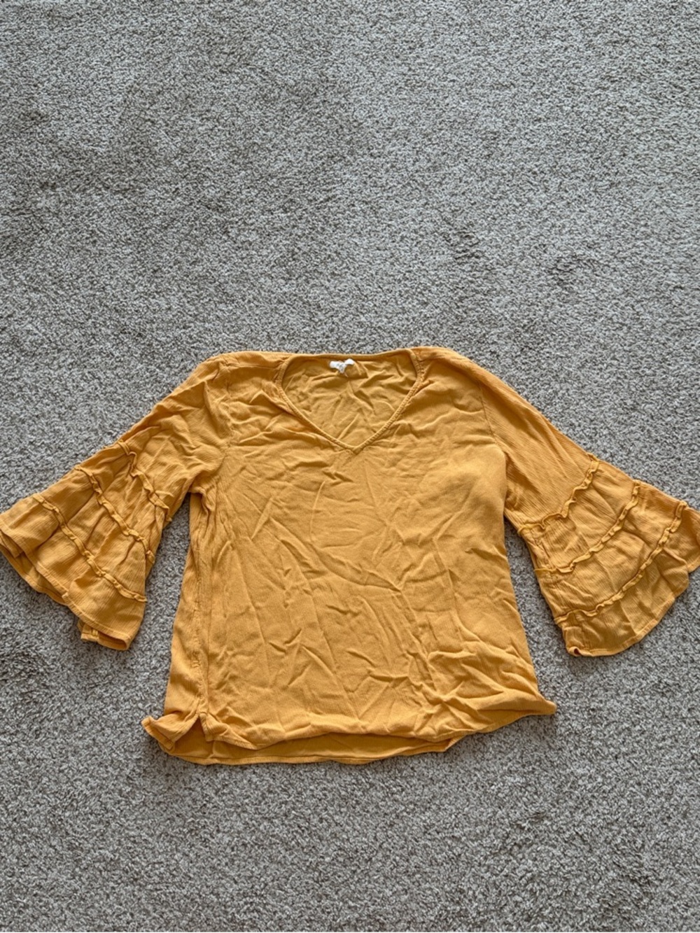 Maurices Mustard V-Neck Ruffle Bell Sleeve Top